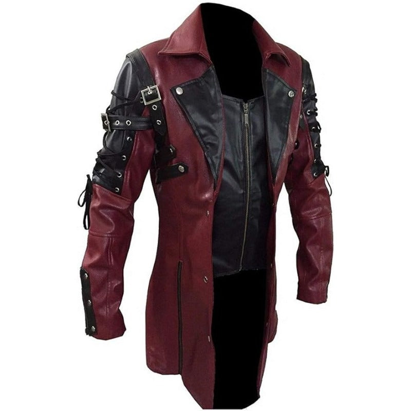 New Steampunk Men's Gothic Trench Coat Leather Jacket Punk Style Biker Jacke Au image 0