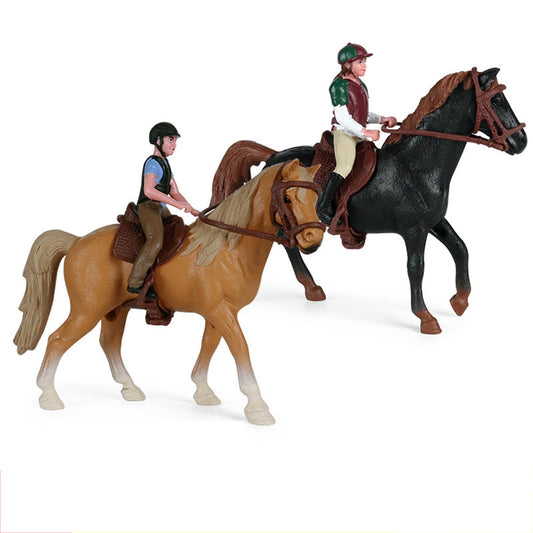Simulation Rider And Horse Figurine Farm Animal Model Sculpture Kids Gift Livin image 0