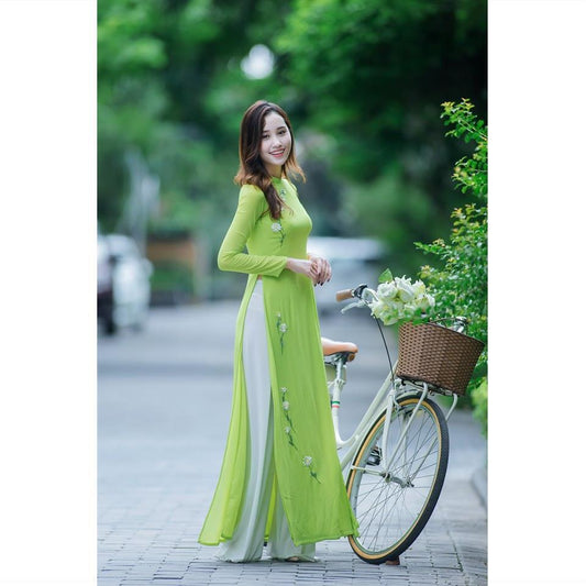 2024 vietnam classic style aodai dress full sleeve women flower printing aodai  image 0
