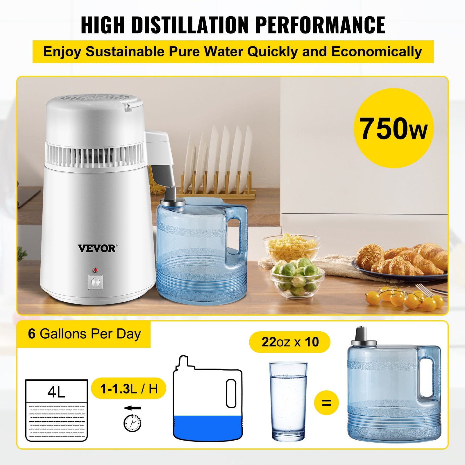 VEVOR 4L Water Distiller Purifier Filter Dispenser Heating Drinking Bottle Soft image 4