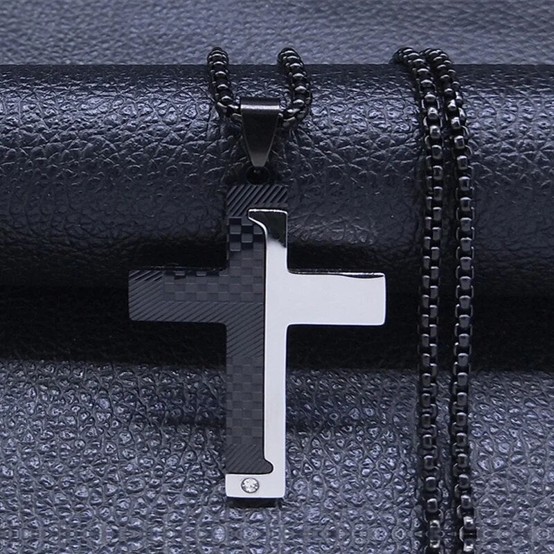 Cross Christian Church Prayer Necklace Men Stainless Steel Gold Color Bible Amu image 3