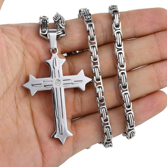 Cross Pendant Necklaces for Men Stainless Steel Gold Color Black Silver color B image 0