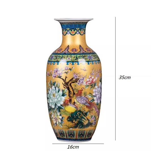 Golden Jingdezhen ceramics, Chinese style enamel colored vase decorations, home image 0