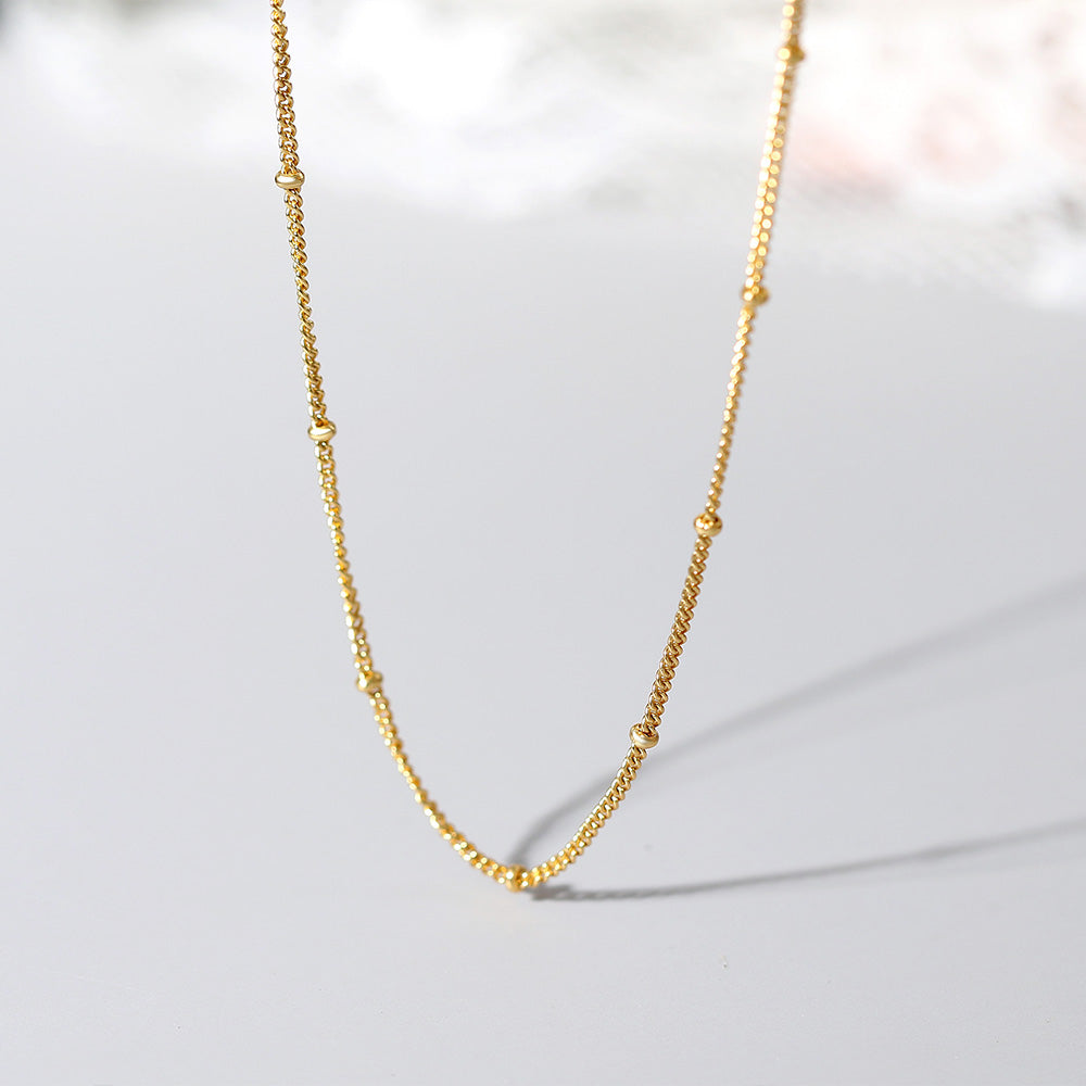 LAMOON 925 Sterling Silver Necklace For Women Gold Color Beads Chain Aesthetic image 1