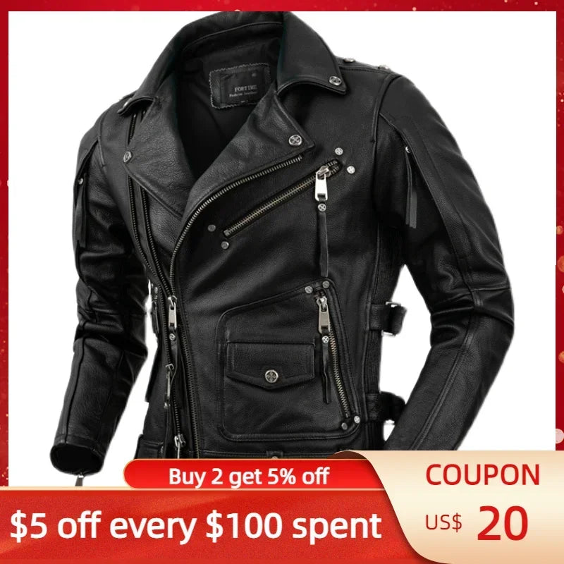 2024 Black Genuine Leather Jacket Men Motorccyle Style Plus Size 5XL Real Natur image 2