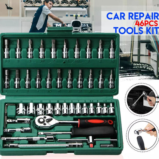 46pcs Spanner Socket Ratchet Wrench Set 1/4" Drive Metric Hex Bit Socket Set Me image 0