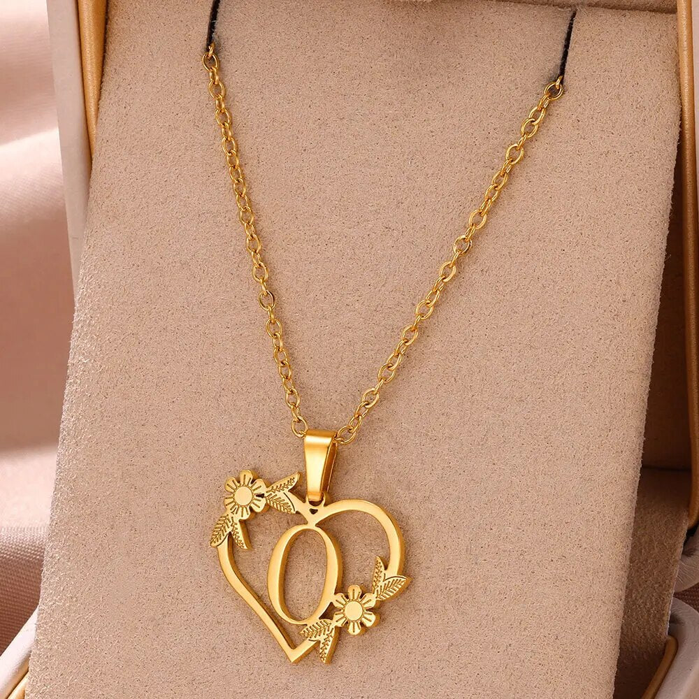 Gold Color Dainty Flower Initials Necklace Women Girl Stainless Steel Heart Let image 15