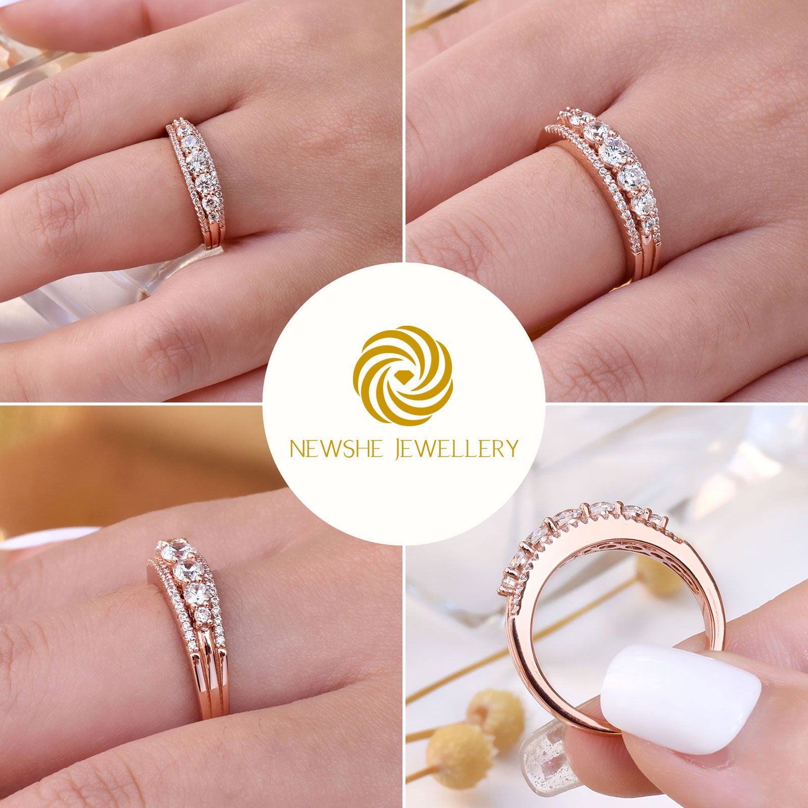 Newshe Solid 925 Sterling Silver Women's Yellow Rose Gold Wedding image 5