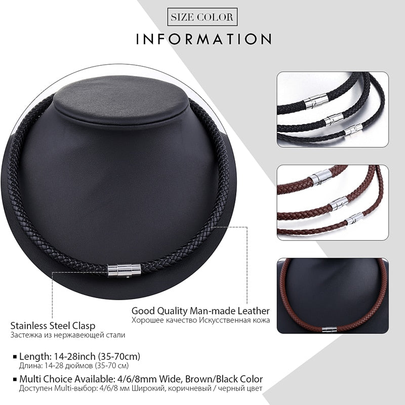 Men's Leather Choker Brown Black Braided Rope Chain Necklace For Men Boys Stain image 6