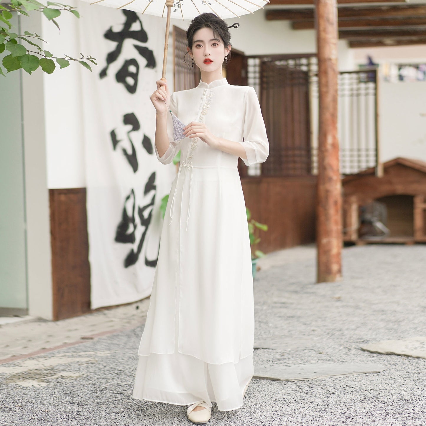 Retro Hanfu Tea Art Party Dress Traditional Vietnam Ao Dai  Women Elegant Daily image 3