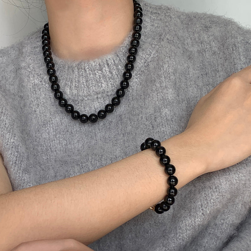 Double circle natural black agate necklace k gold necklaces for women Chain for image 3