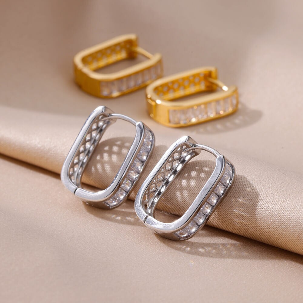 U-shaped Zircon Earrings for Women Gold Color Stainless Steel Earrings 2023 Tre image 12