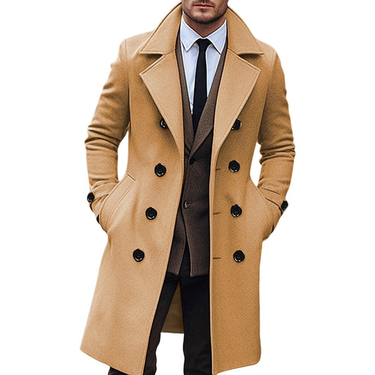 Classic Wool Blend Peacoat with Notched Lapel and Button Closure for Men s Wint image 0