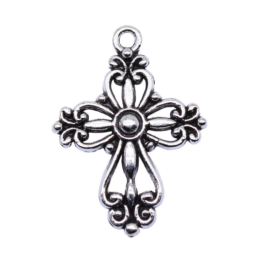 WYSIWYG 10pcs 28x20mm Antique Silver Color Antique Gold Color Cross Charm image 3