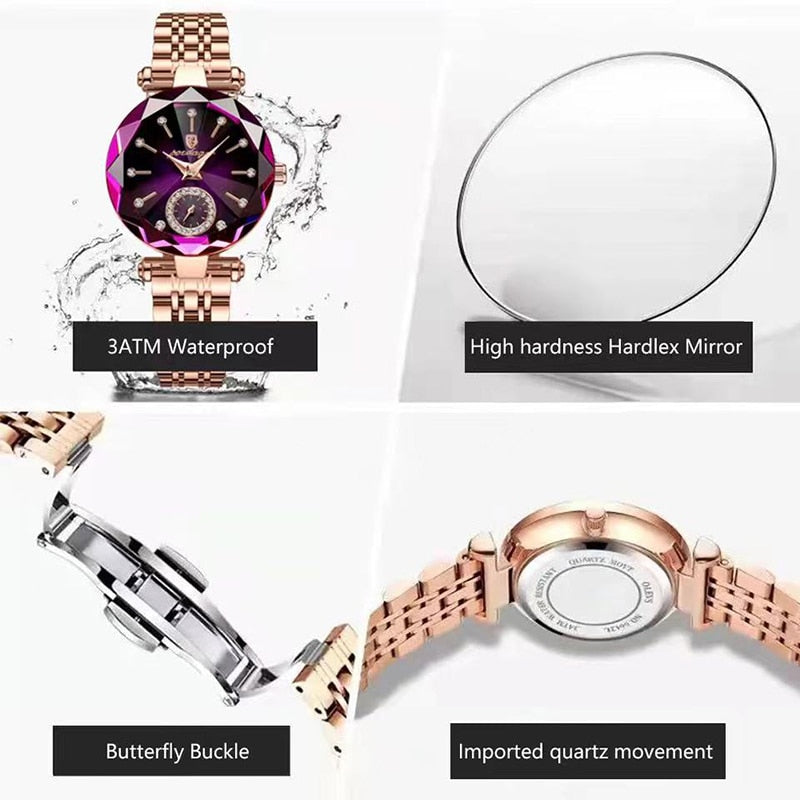 POEDAGAR Watch for Women Luxury Jewelry Design Rose Gold Steel Quartz Wristwatc image 6