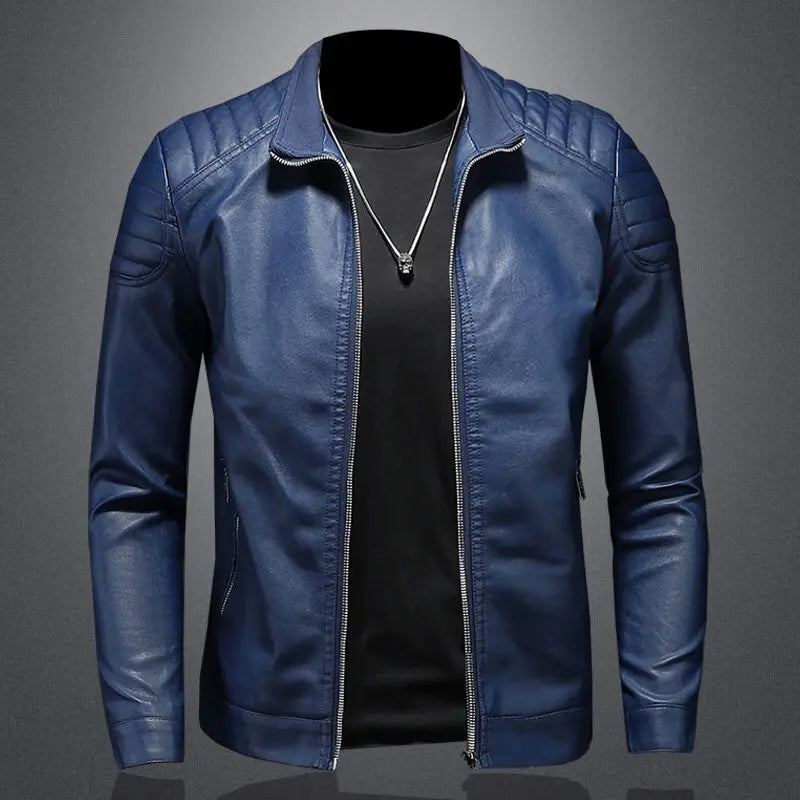Motorcycle PU Leather Jacket Men Winter Leahter Jacket Male Stand Collar Casual image 0