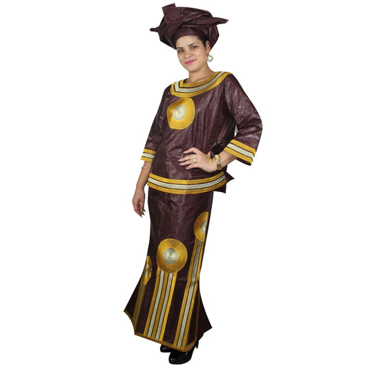 African Dresses For Women 3/4 Sleeve Top With Wrapper And Scarf 3pieces One Set image 0
