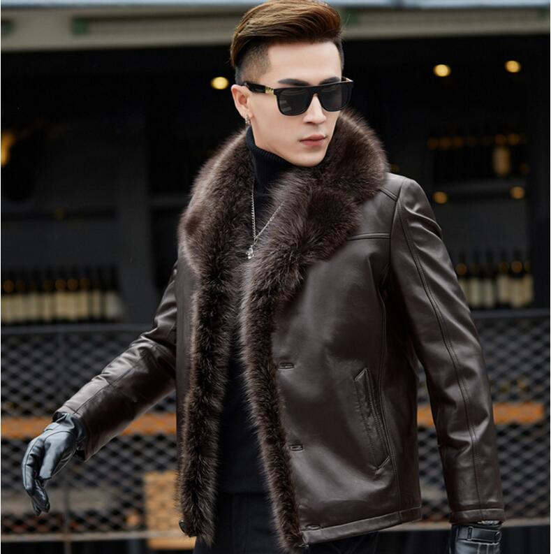 Winter raccoon Fur Leather Jacket Men Size 6XL Suede Leather Jackets Real Fur T image 8