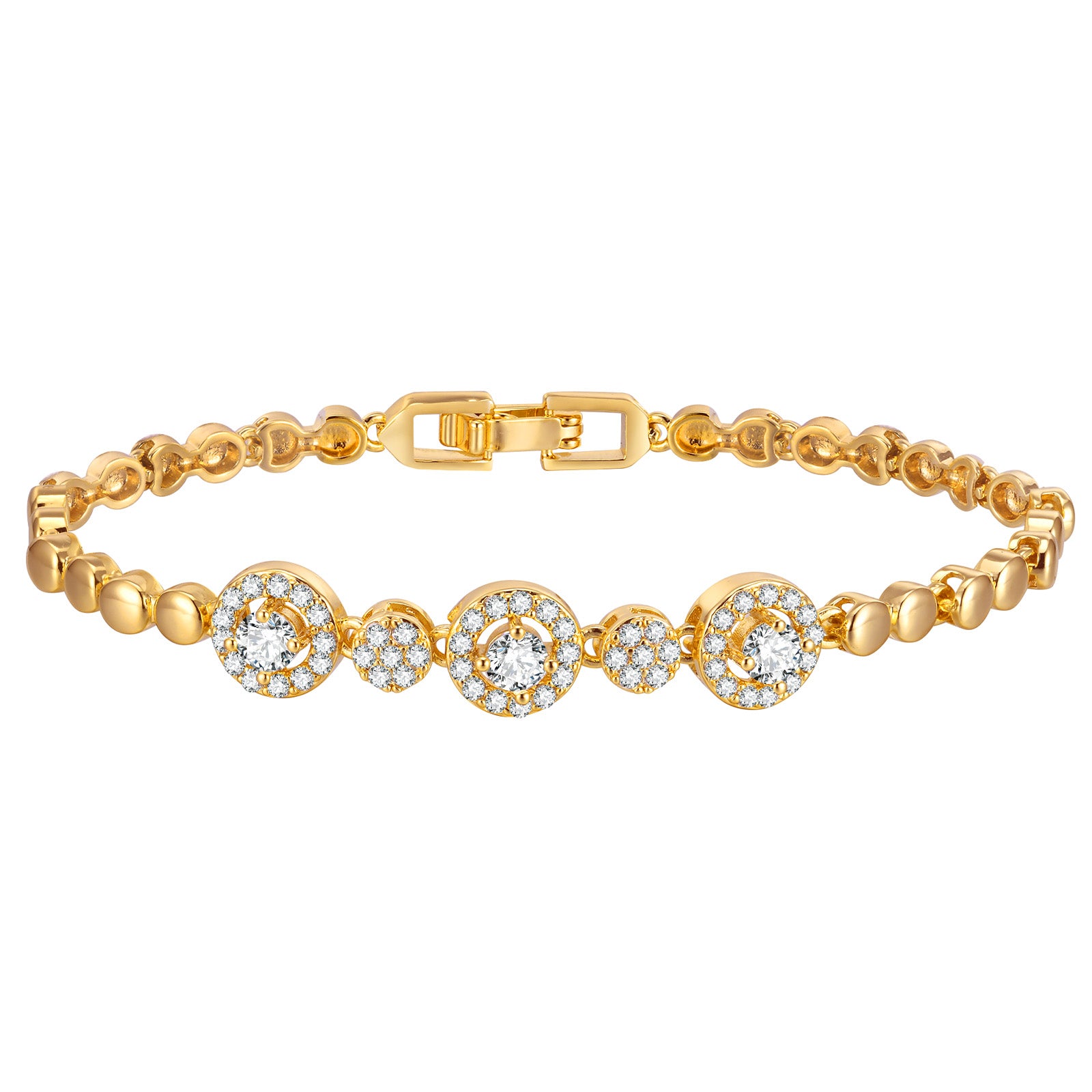 Cubic Zirconia Clover Bracelet for Women18k Gold Plated Link Statement Jewelry image 14