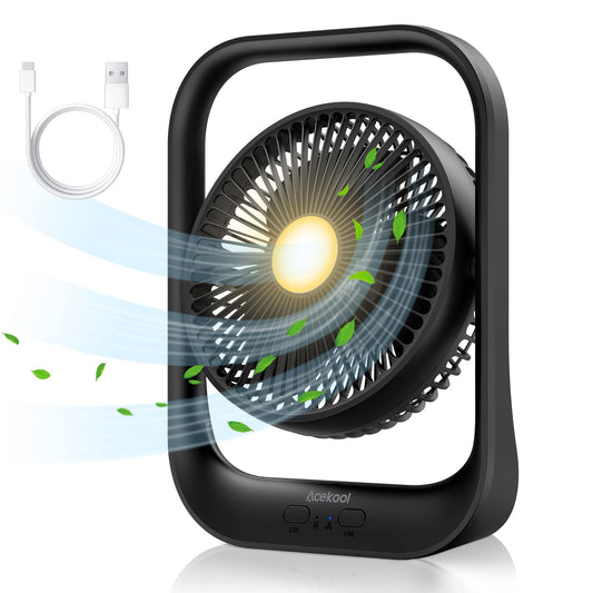 USB Rechargeable Fan with LED Night Light, 3 Speeds Portable Desk Fan,3600mah 1 image 0