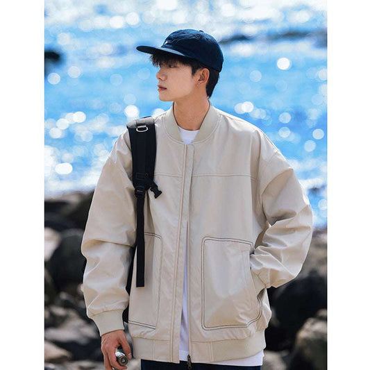 Autumn Pilot Jacket Mens Autumn Stand Collar Casual Loose Stand Collar Long Sle image 0
