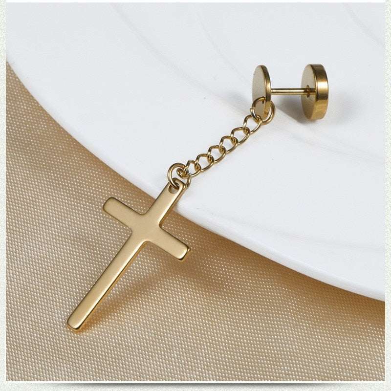 Punk Gold Color Cross Stud Earrings Hip Hop White Litter Rhimestone Jewelry Pie image 15