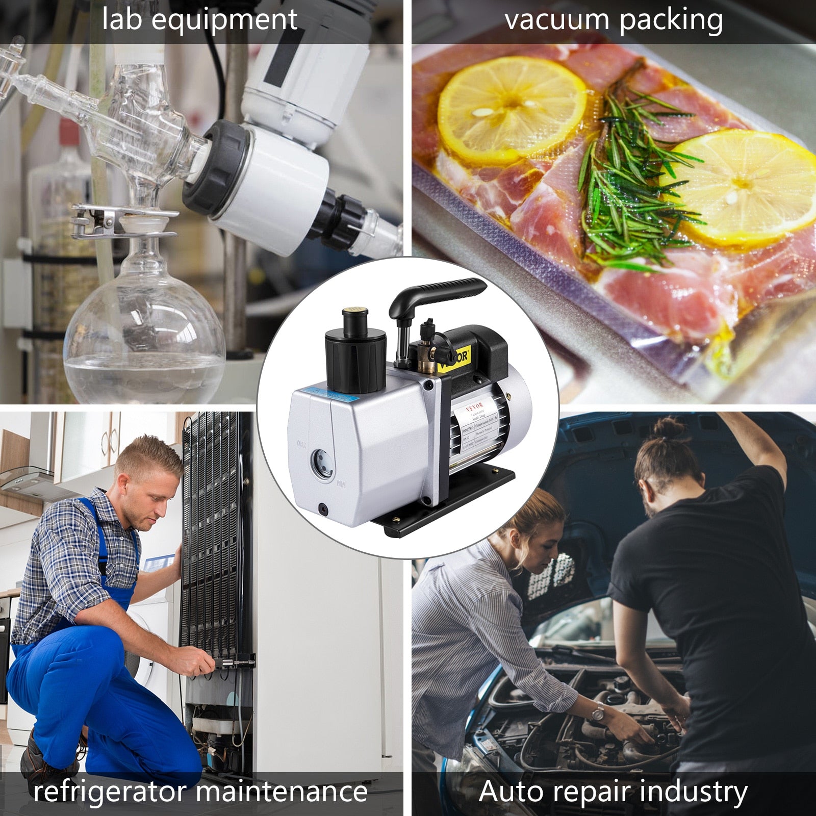 VEVOR 5CFM 1/2 HP Double Stage HVAC Refrigerant Vacuum Pump 120V Portable Refri image 1