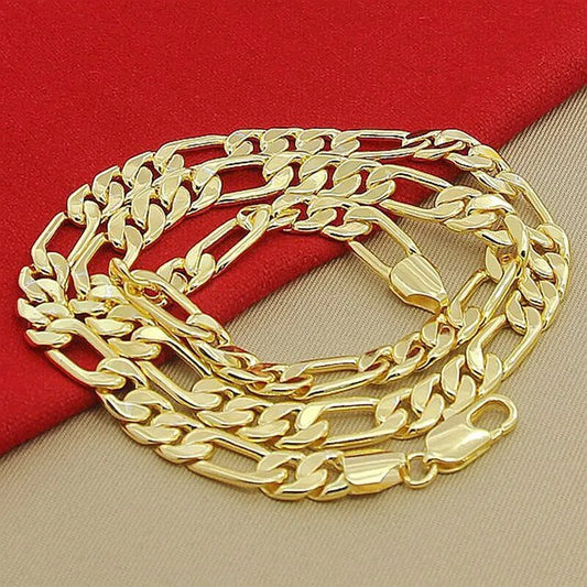 High Quality Men's 8mm 24'' 60cm Gold Necklace 24k Yellow Gold Color Figaro Cha image 0