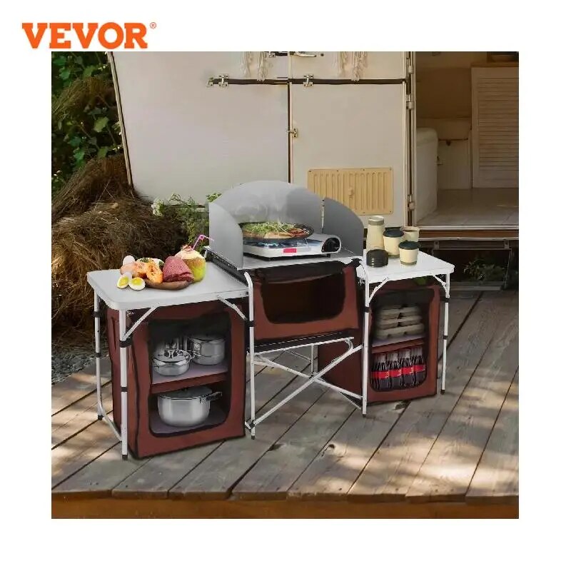 VEVOR Camping Outdoor Kitchen Table Cabinet Foldable Folding Cooking Storage Ra image 0