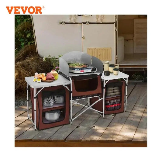 VEVOR Camping Outdoor Kitchen Table Cabinet Foldable Folding Cooking Storage Ra image 0