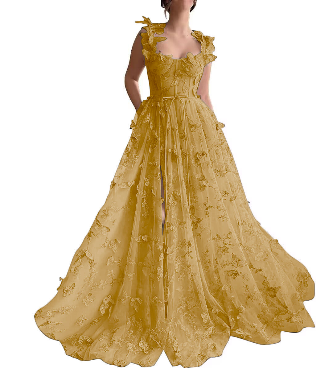 Women's 3D Butterfly Embroidered Homecoming Dress Lace Applique Tulle Prom Dres image 6