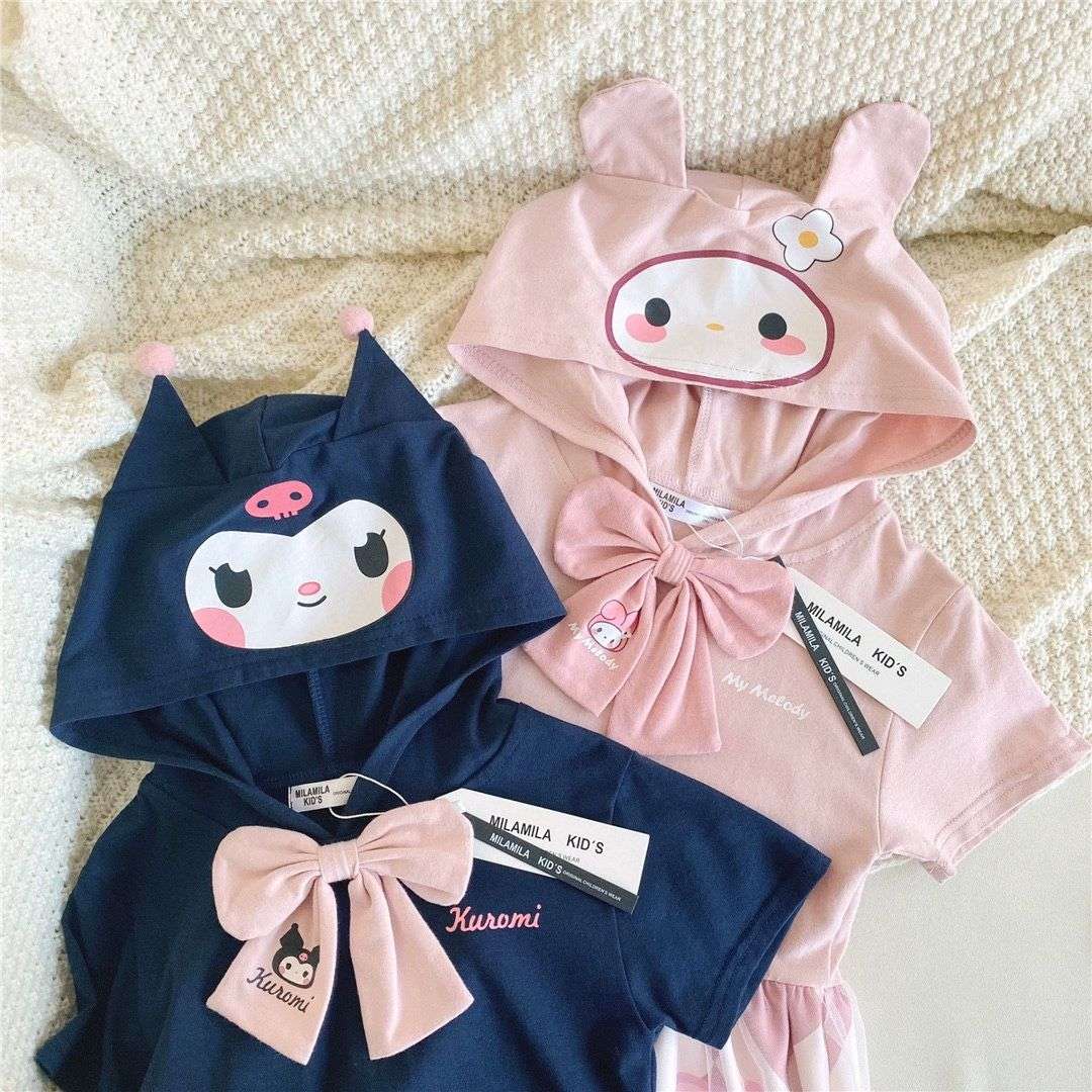 Cartoon Cute Sanrio Kuromi Melody Print Girls Princess Dresses For Leisure Kids image 5