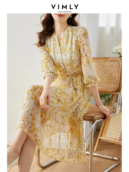 Vimly Chiffon Floral Dress for Women 2024 Spring Vacation Outfit Elegant Vintag image 0