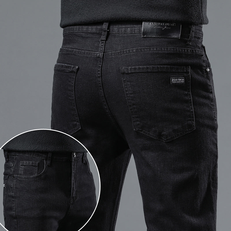 Men's Pure Black Jeans Version Trendy Straight Fit Pants Men's Comfortable  Ela image 0
