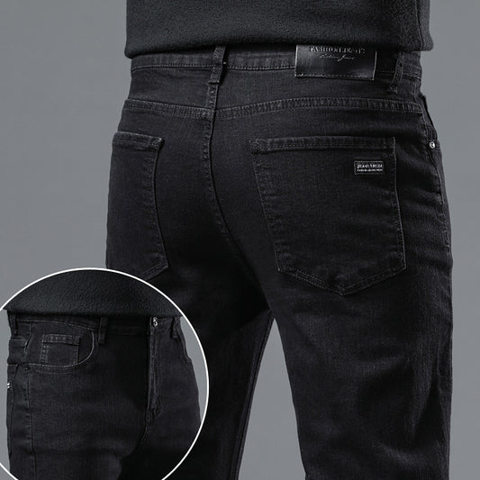 Men's Pure Black Jeans Version Trendy Straight Fit Pants Men's Comfortable  Ela image 0