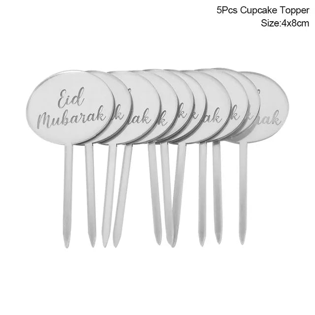 NEW Golden Eid Mubarak Acrylic Cake Toppers Castle Moon CupCake Topper for image 0