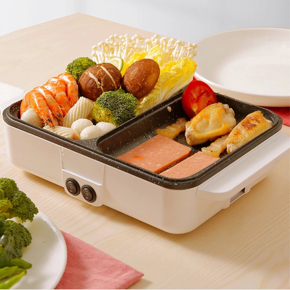 110V/220V 1200W 2 IN 1 Electric Hot Pot Cooker BBQ Grill Multicooker Electric B image 4