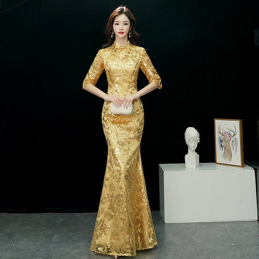 Prom Party Gorgeous Women Dress Plus Size 3XL Vestidso Lace Elegant Lady Cheongsam  image 0