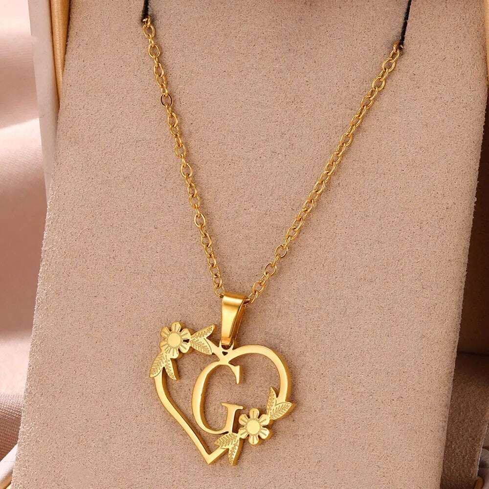 Gold Color Dainty Flower Initials Necklace Women Girl Stainless Steel Heart Let image 6