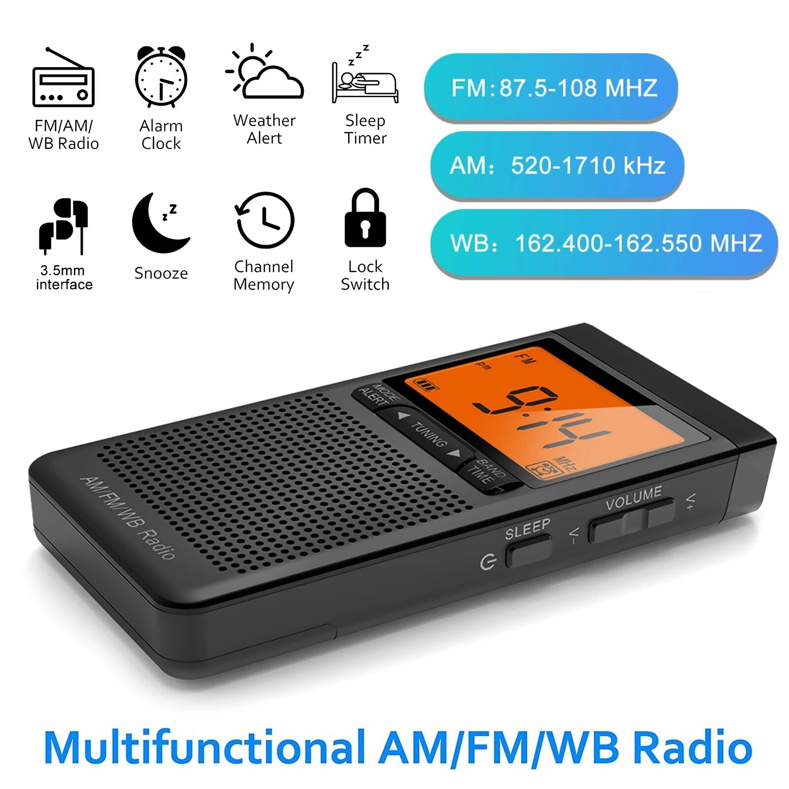 AM FM Radio Battery Operated Radio Portable Pocket Auto-Search Emergency image 1