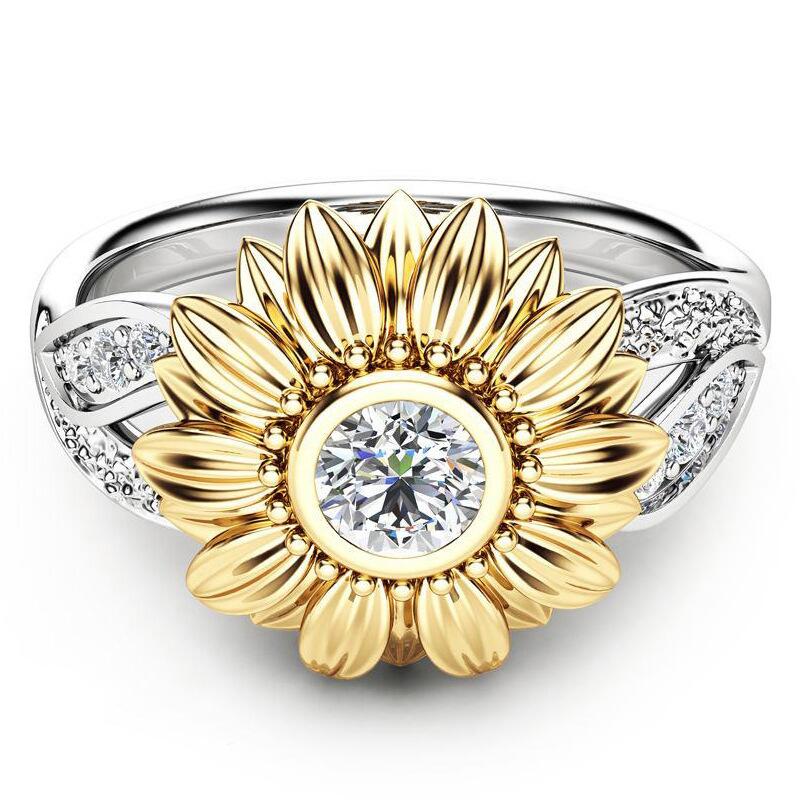 Uloveido 925 Sterling Silver Ring Two Tones Gold Sunflower Rings 925s Fine image 4
