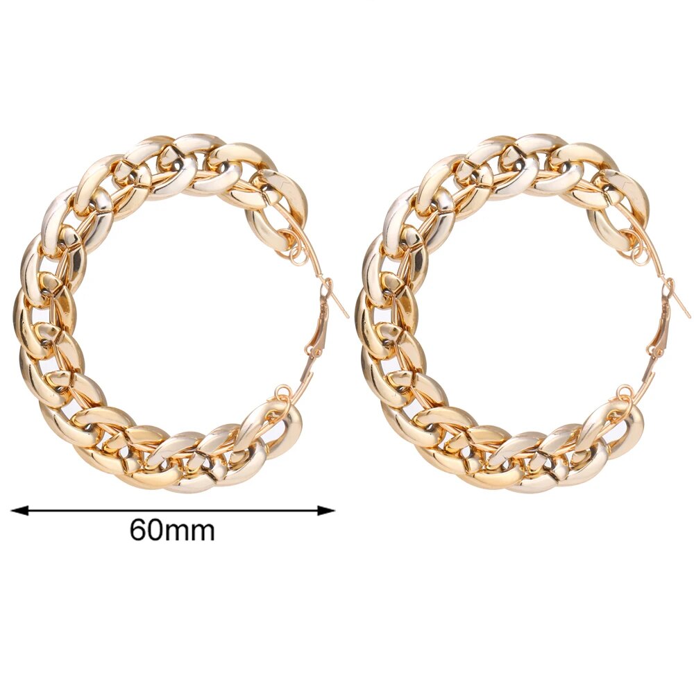 FNIO Statement Gold Color Big Bamboo Circle Hoop Earrings For Women Hip Hop Ear image 21