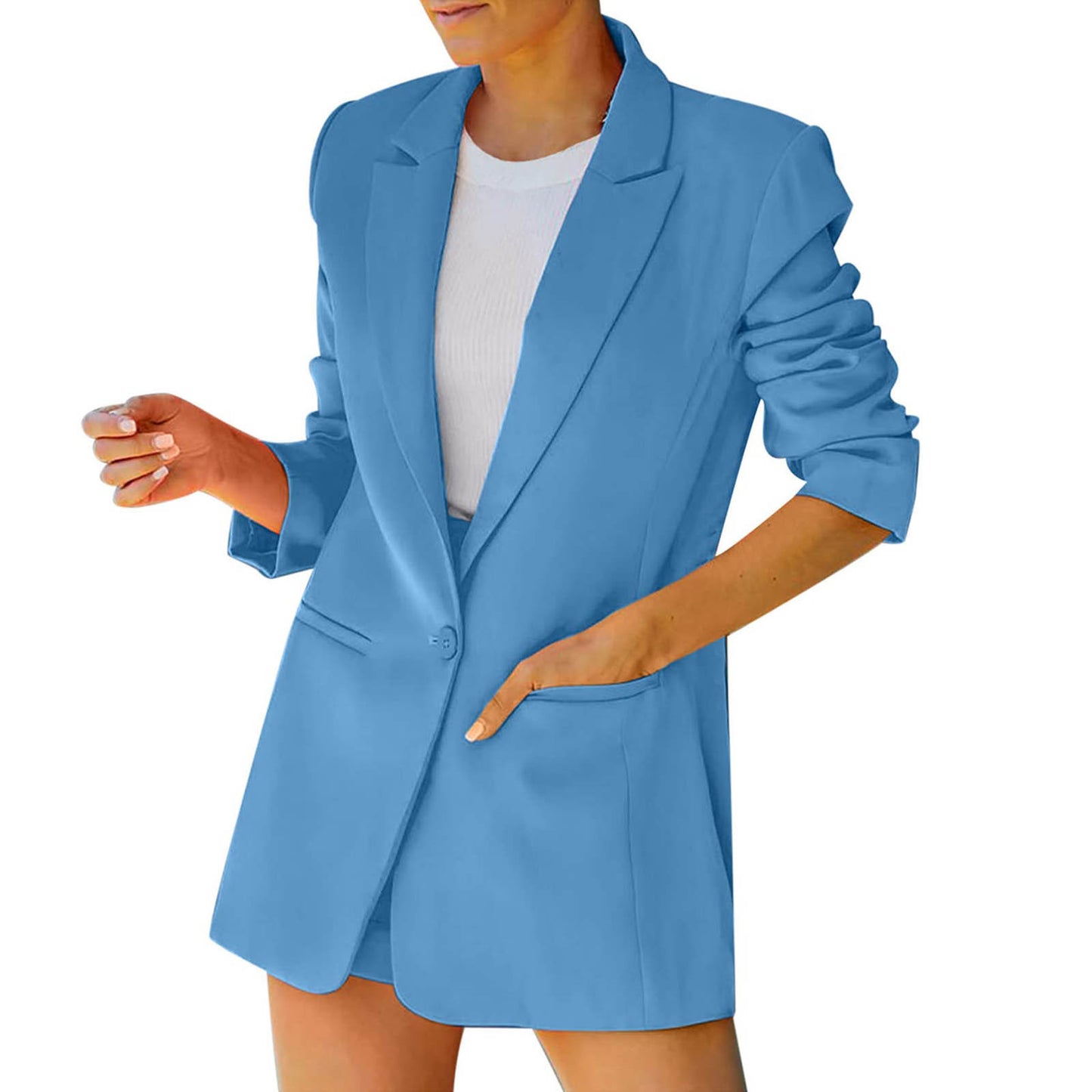 Women Blazer Jacket Chic Fashion Notched Collar Blazer Casual Button Long Sleev image 8