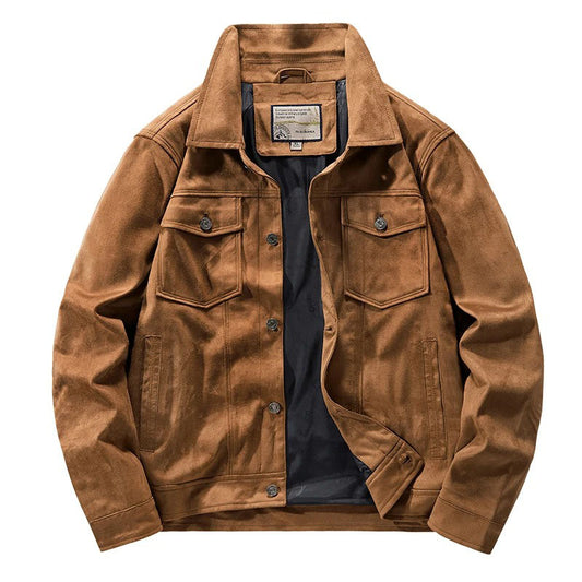Men Vintage Brown Pilot Faux Suede Jacket Spring Autumn Cargo Jacket Lightweigh image 0