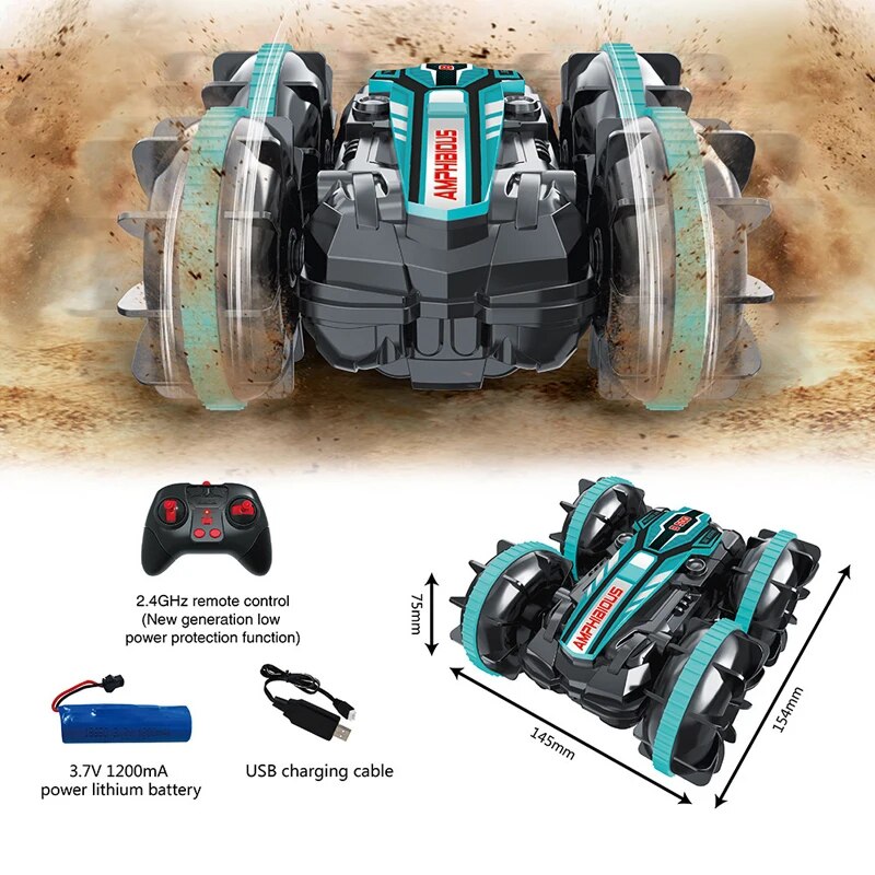 Newest High-tech Remote Control Car 2.4G Amphibious Stunt RC Car Double-sided T image 11