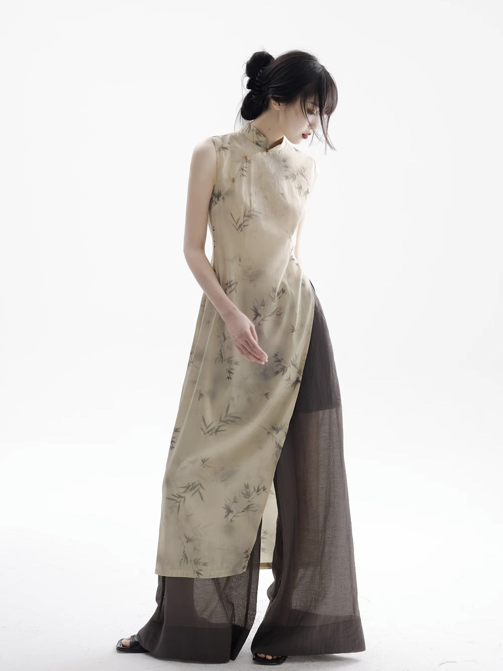 vietnam classic traditional sleeveless ao dai Breathable chinese national style image 4
