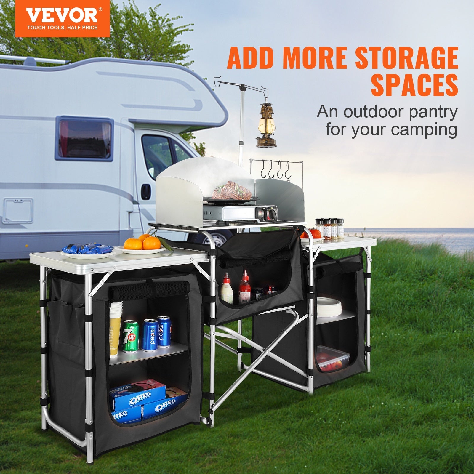 VEVOR Camping Kitchen Table, Folding Outdoor Cooking Table with Storage Carryin image 5