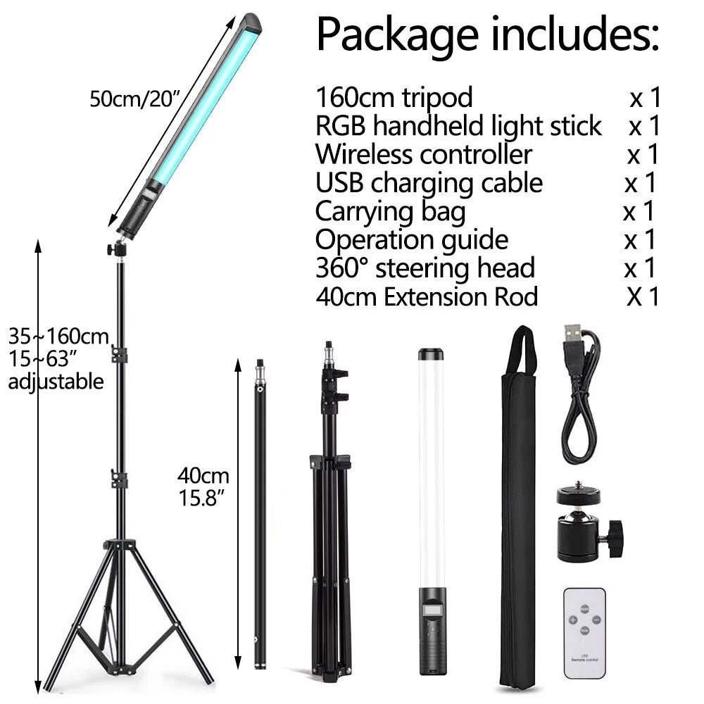 50cm 20" RGB Handheld LED Video Light Wand Stick Photography Light With Built-i image 2