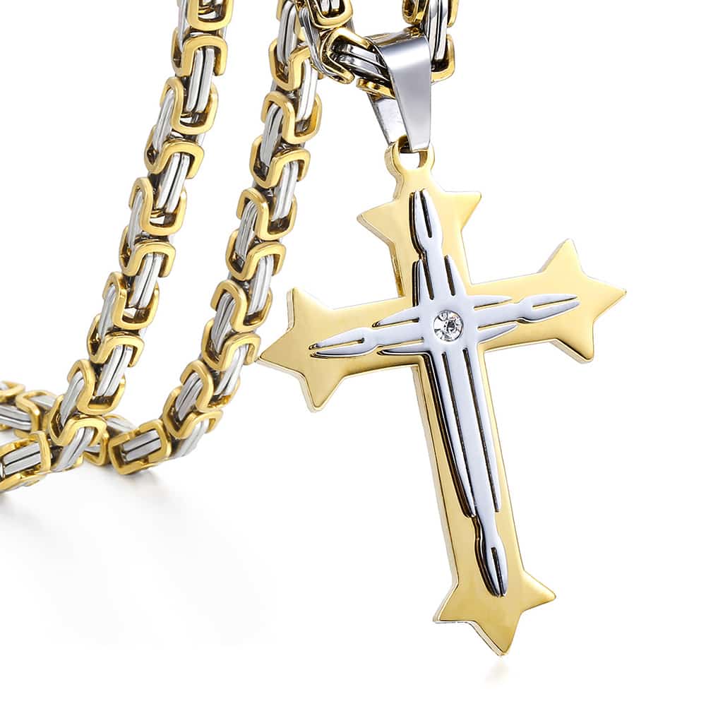Cross Pendant Necklaces for Men Stainless Steel Gold Color Black Silver color B image 1