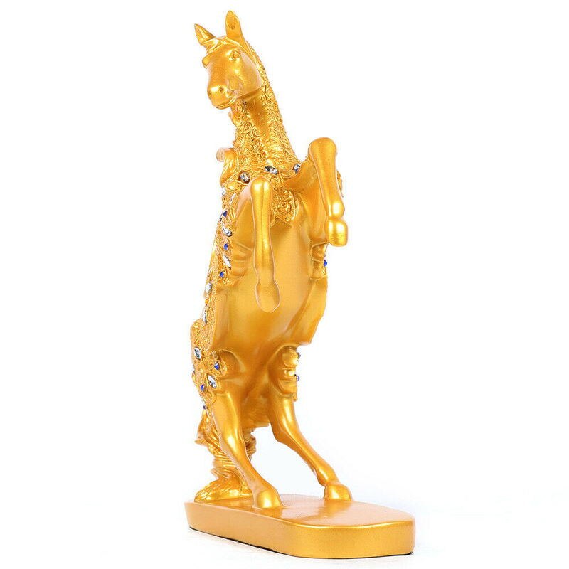 Resin Animal Sculpture Golden Lucky Prancing Horse Statue Home Living Room image 2